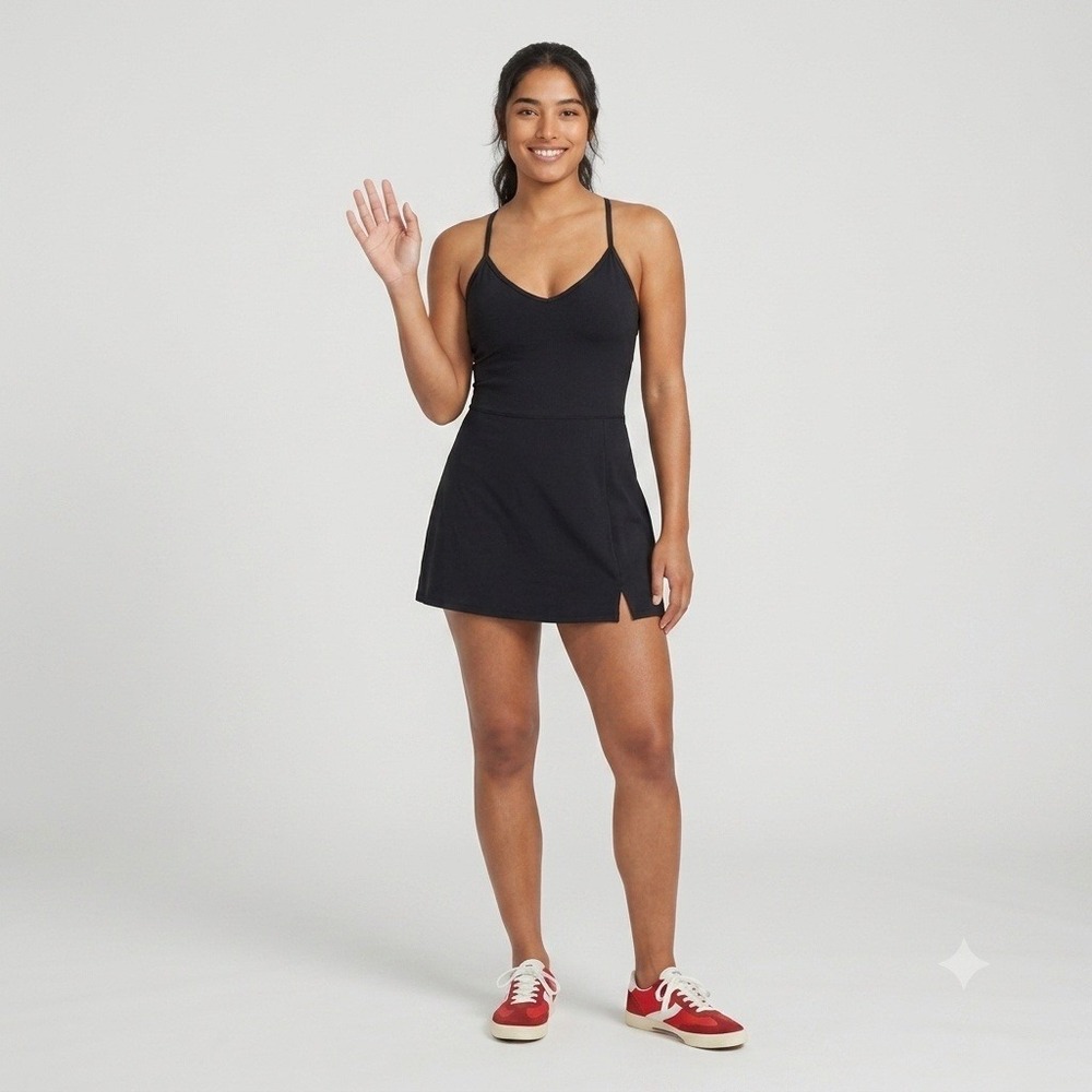 JoyLab Active Dress Womens L Black Built-in Bra Shorts Adjustable Straps *NEW*